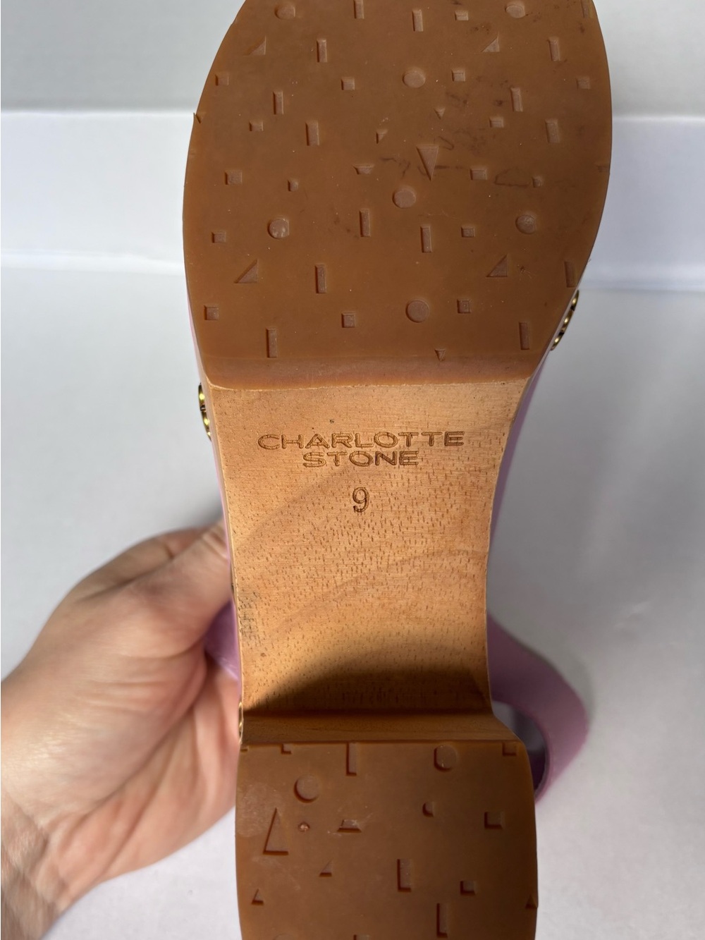 Charlotte Stone Hari Slingback High Heel Clog Size 9 Peony Leather Gold Flower - Picture 5 of 6